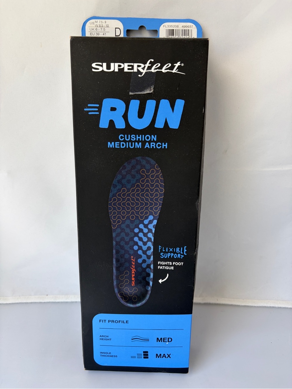 SuperFeet Run Cushion Medium Arch Insoles - Size D